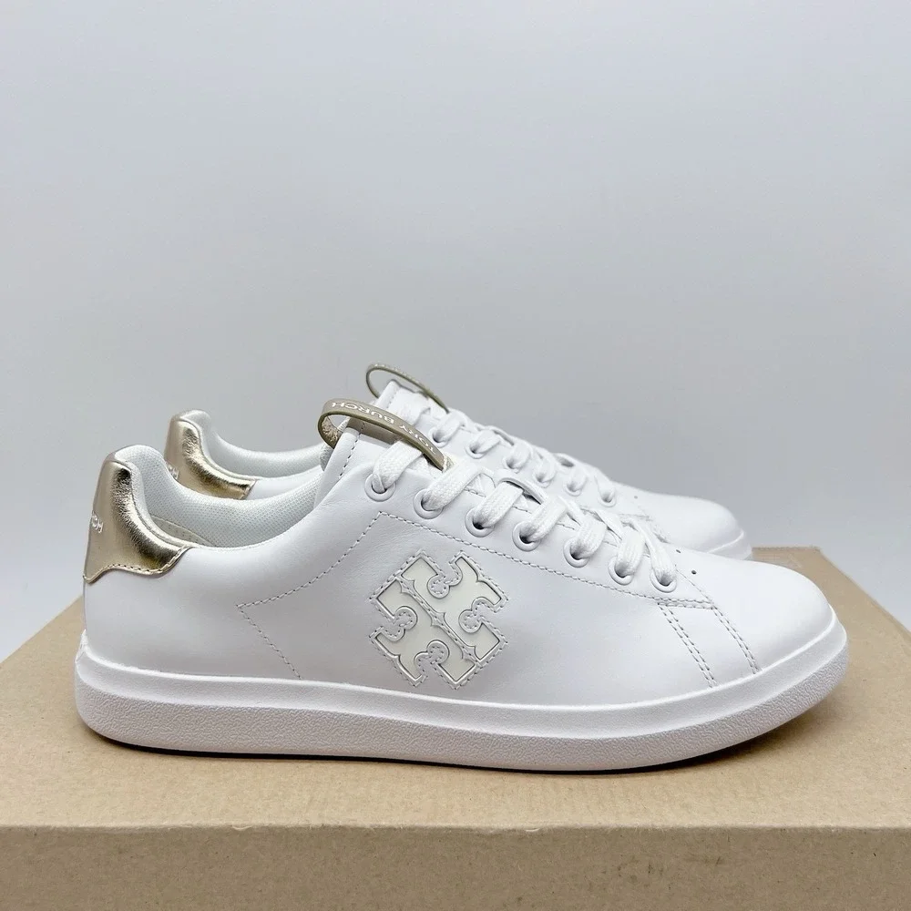 Tory Burch Howell Court Women's Fashion Sneakers White Leather Lace Up US 6.5